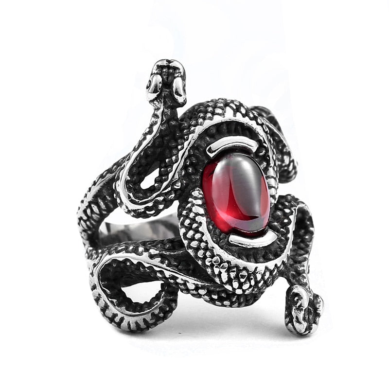 Shamanic Gemstone Mens Snake Ring Collection - Stainless Steel Silver - Unisex - That Rock Aesthetic