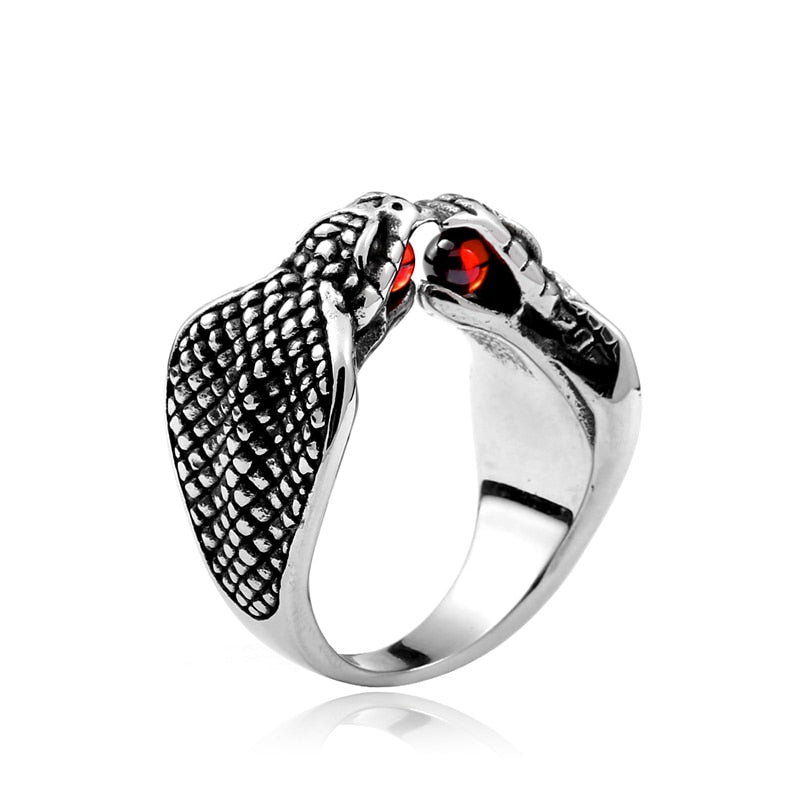 Shamanic Gemstone Mens Snake Ring Collection - Stainless Steel Silver - Unisex - That Rock Aesthetic