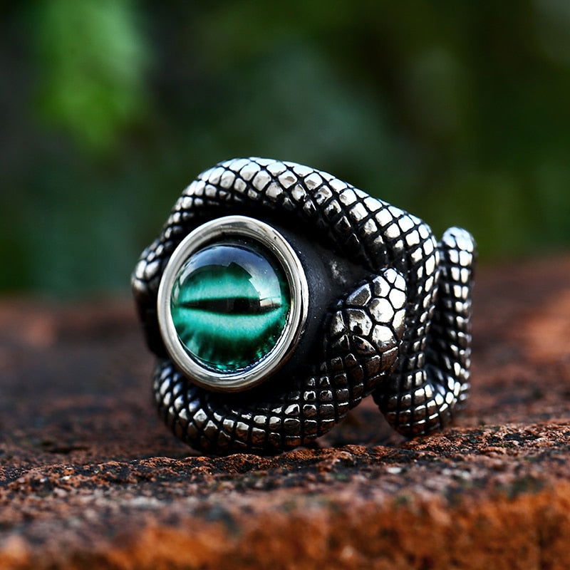 Shamanic Gemstone Mens Snake Ring Collection - Stainless Steel Silver - Unisex - That Rock Aesthetic