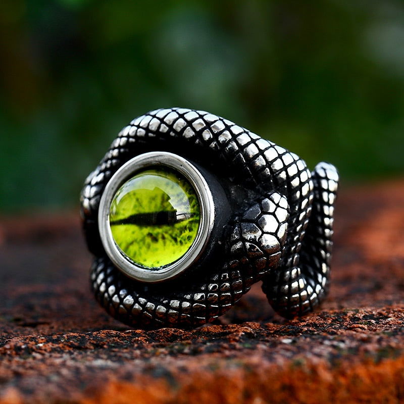 Shamanic Gemstone Mens Snake Ring Collection - Stainless Steel Silver - Unisex - That Rock Aesthetic