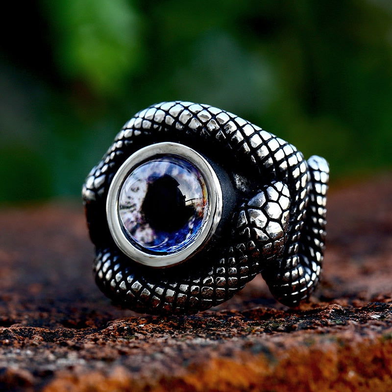 Shamanic Gemstone Mens Snake Ring Collection - Stainless Steel Silver - Unisex - That Rock Aesthetic