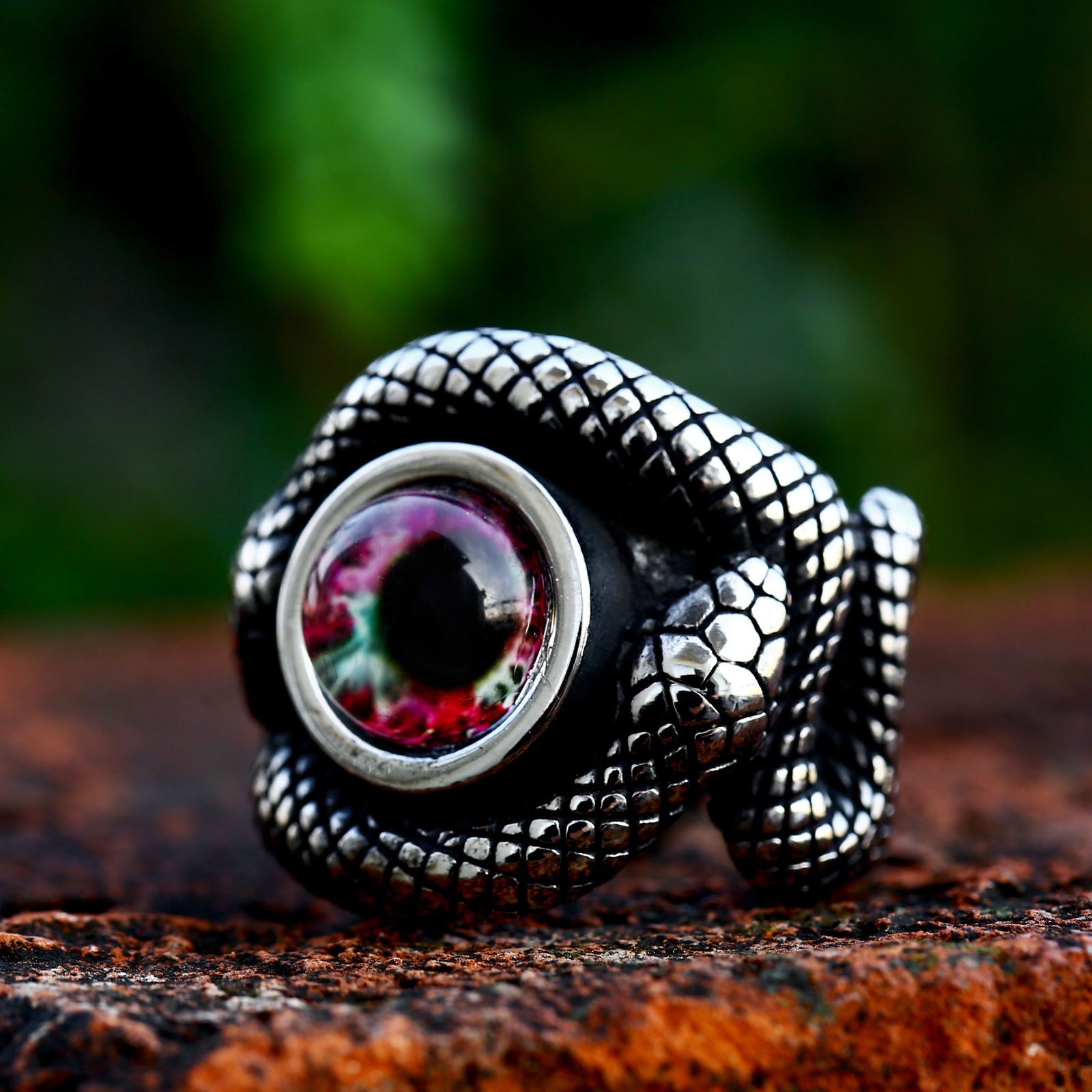 Shamanic Gemstone Mens Snake Ring Collection - Stainless Steel Silver - Unisex - That Rock Aesthetic