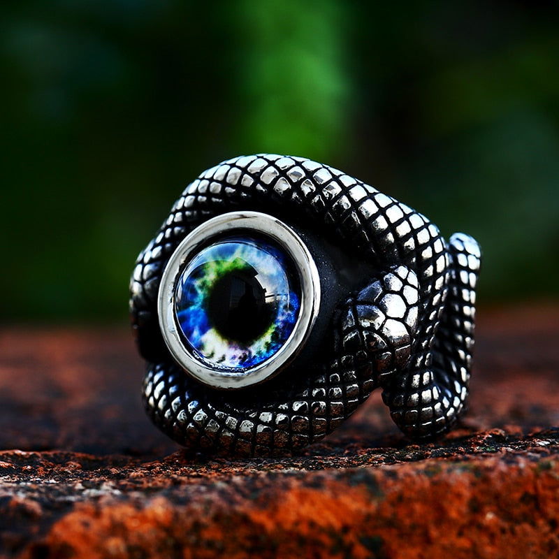 Shamanic Gemstone Mens Snake Ring Collection - Stainless Steel Silver - Unisex - That Rock Aesthetic