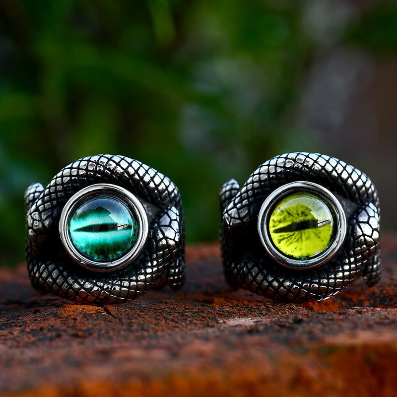 Shamanic Gemstone Mens Snake Ring Collection - Stainless Steel Silver - Unisex - That Rock Aesthetic