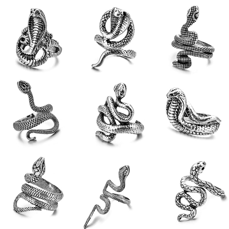 Shamanic Mens Snake Ring Collection - Silver, Gold & Black - Unisex - Adjustable - That Rock Aesthetic