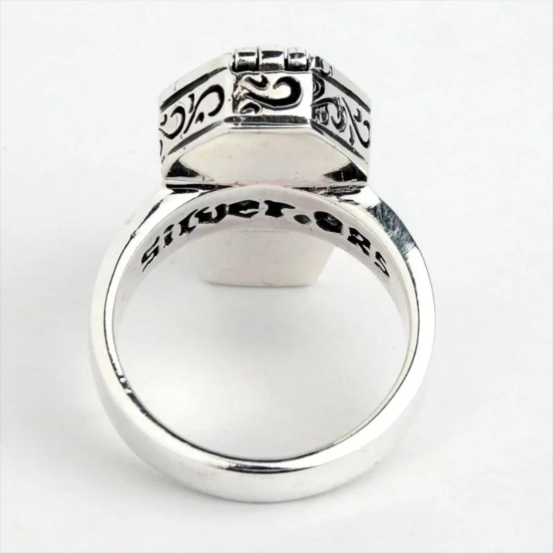 Skeleton Coffin Flip Gothic Horror Mens Halloween Ring - Silver - Unisex - That Rock Aesthetic