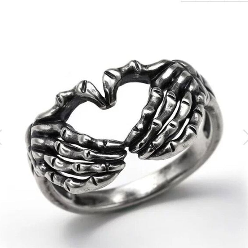 Heart Hands Skeleton Ring - Silver - Unisex - That Rock Aesthetic