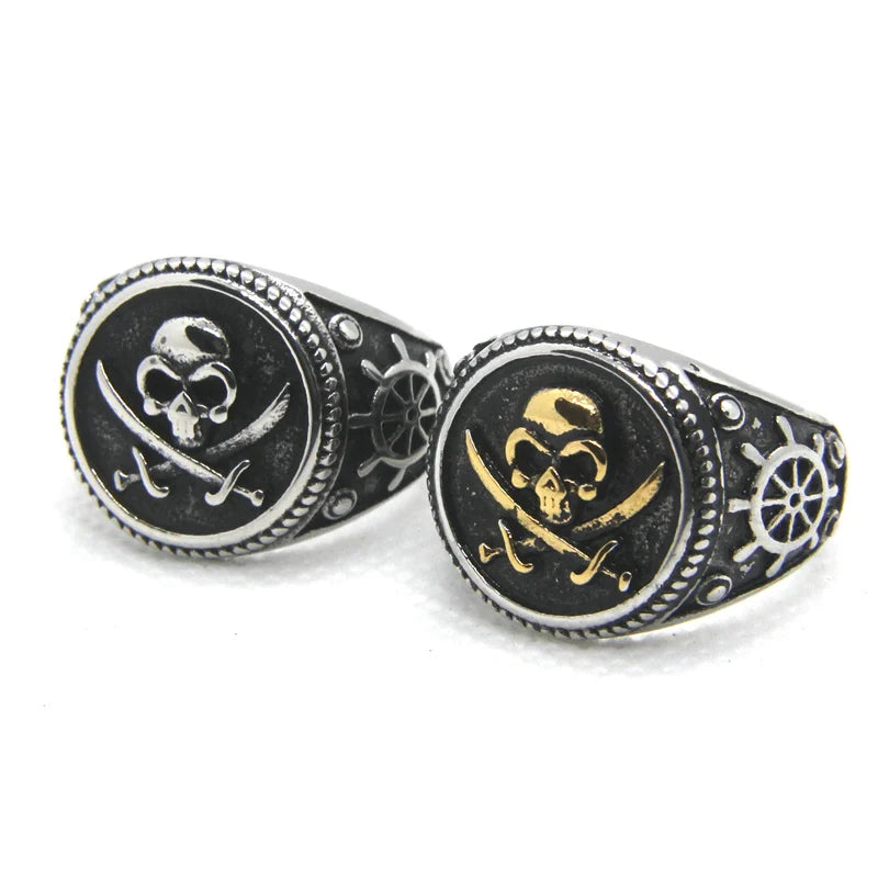Skull & Crossbones Pirate Ring Mens - Stainless Steel Silver & Gold - Unisex - That Rock Aesthetic