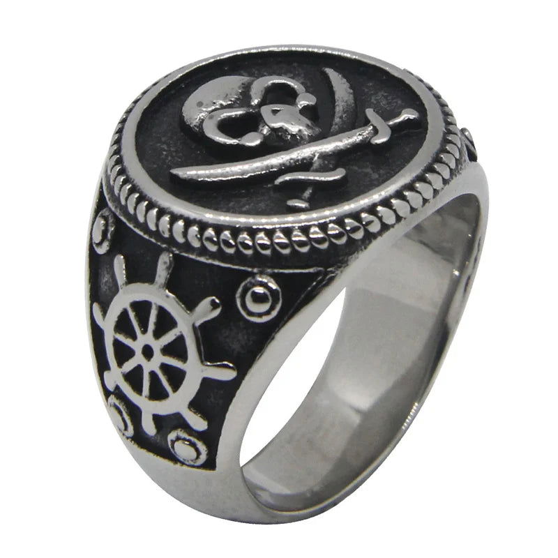 Skull & Crossbones Pirate Ring Mens - Stainless Steel Silver & Gold - Unisex - That Rock Aesthetic