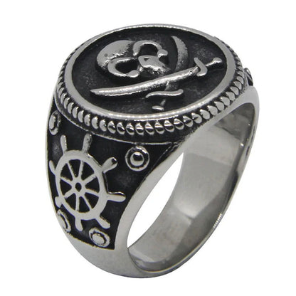 Skull & Crossbones Pirate Ring Mens - Stainless Steel Silver & Gold - Unisex - That Rock Aesthetic