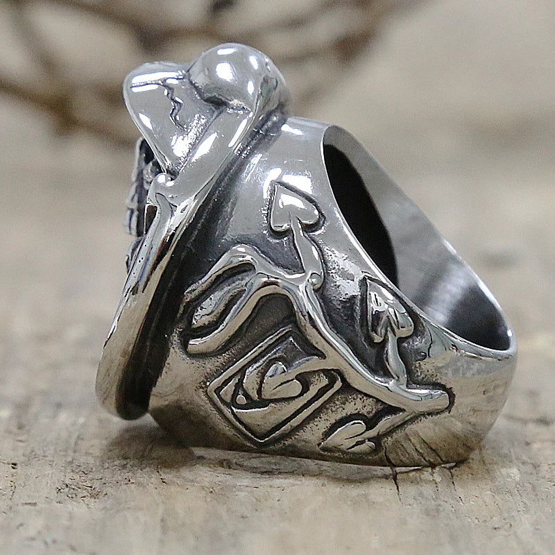 Skull Gun Cowboy Ring Mens - Stainless Steel Silver - Unisex - That Rock Aesthetic