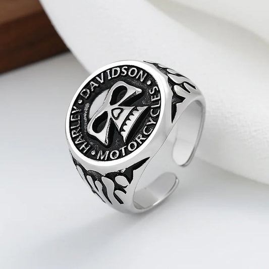 Skull Harley Davidson Ring Mens Biker - Silver - Unisex - Adjustable - That Rock Aesthetic