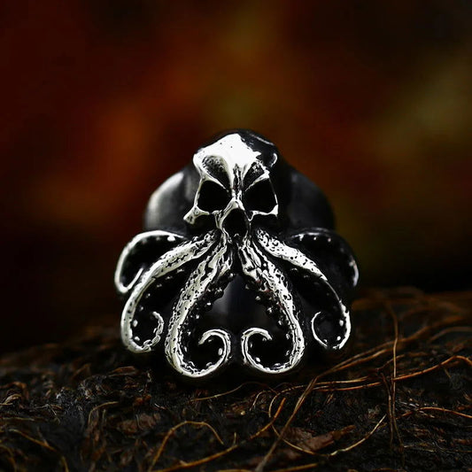 Skull Octopus Kraken Mens Ring - Titanium Steel Silver - Unisex - That Rock Aesthetic