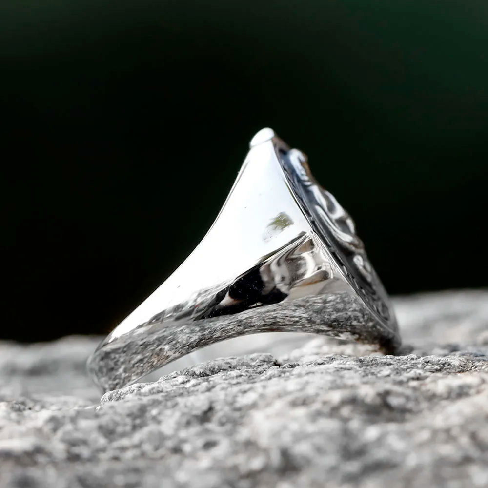 Skull & Snake Mens Signet Ring - Stainless Steel Silver - Unisex - That Rock Aesthetic