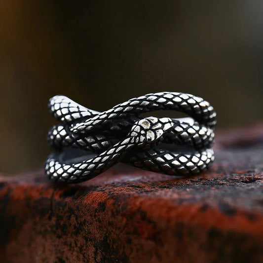 Slithering Serpent Mens Snake Ring - Stainless Steel Silver - Unisex - That Rock Aesthetic