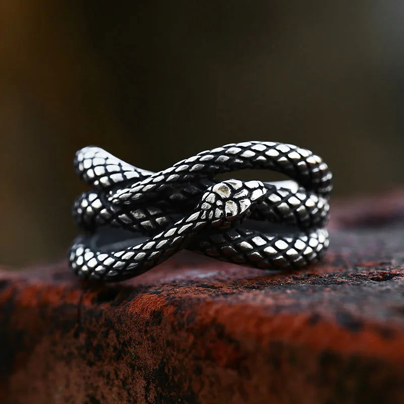 Slithering Serpent Mens Snake Ring - Stainless Steel Silver - Unisex - That Rock Aesthetic