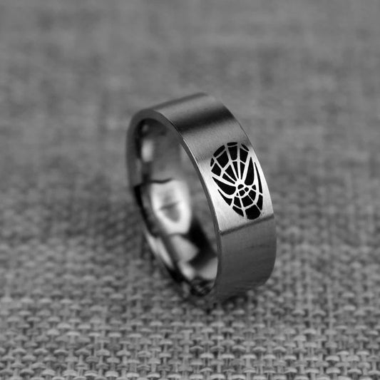 Spiderman Ring Logo #2 Superhero Mens Marvel Ring - Stainless Steel Silver - Unisex - That Rock Aesthetic