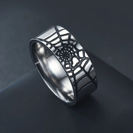 Spiderman Ring Spider Web Superhero Mens Marvel Ring - Stainless Steel Silver - Unisex - That Rock Aesthetic
