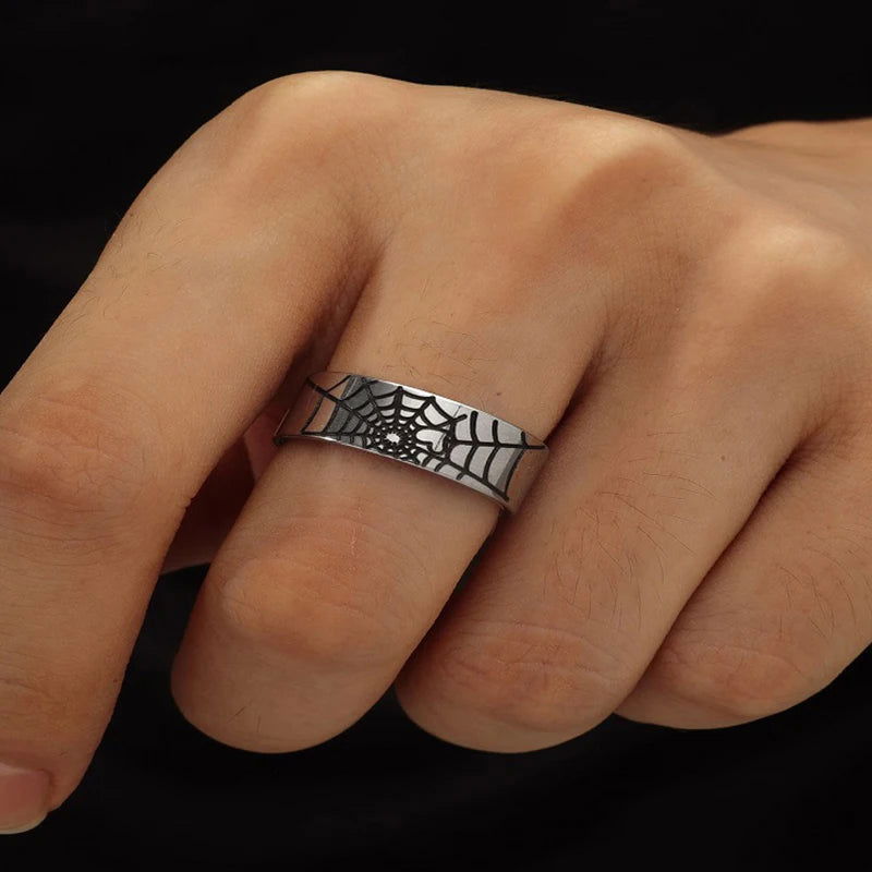 Spiderman Ring Spider Web Superhero Mens Marvel Ring - Stainless Steel Silver - Unisex - That Rock Aesthetic