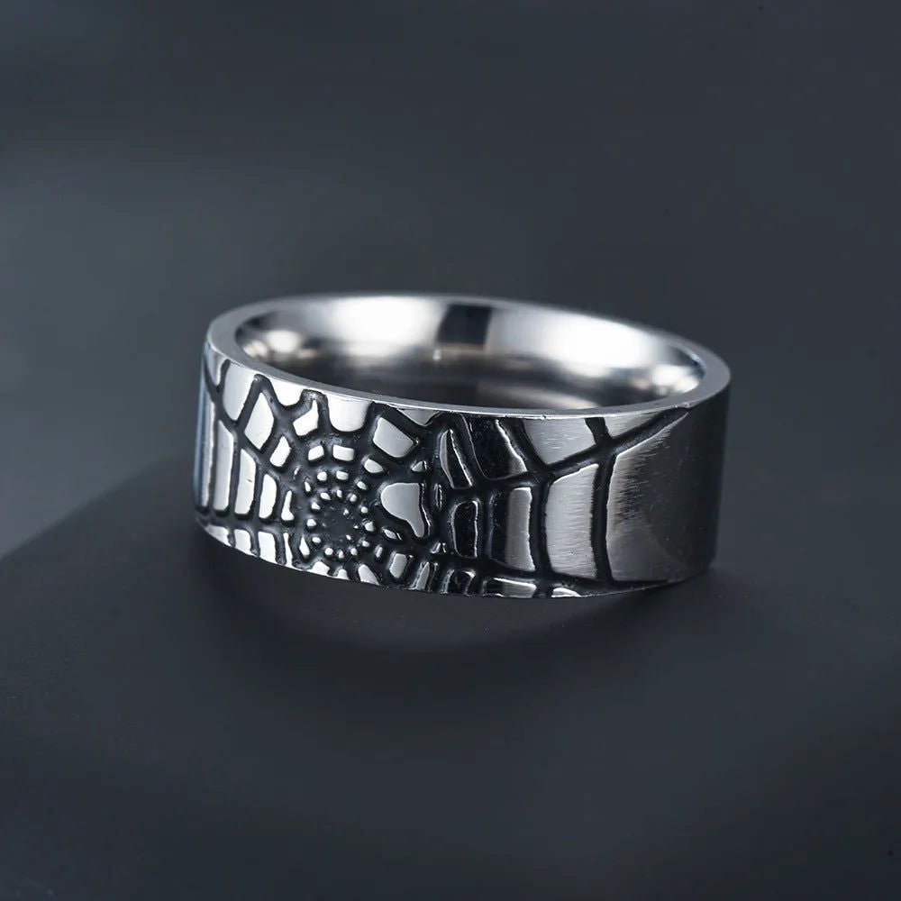 Spiderman Ring Spider Web Superhero Mens Marvel Ring - Stainless Steel Silver - Unisex - That Rock Aesthetic