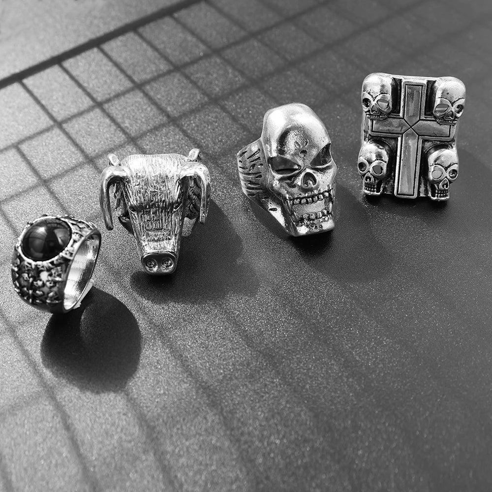 Stranger Things Eddie Munson Rings Collection Mens - Silver - Unisex - Adjustable - That Rock Aesthetic