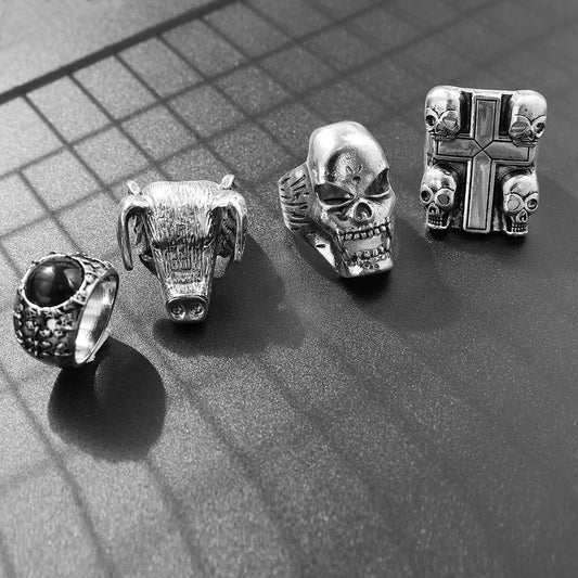 Stranger Things Eddie Munson Rings Collection Mens - Silver - Unisex - Adjustable - That Rock Aesthetic