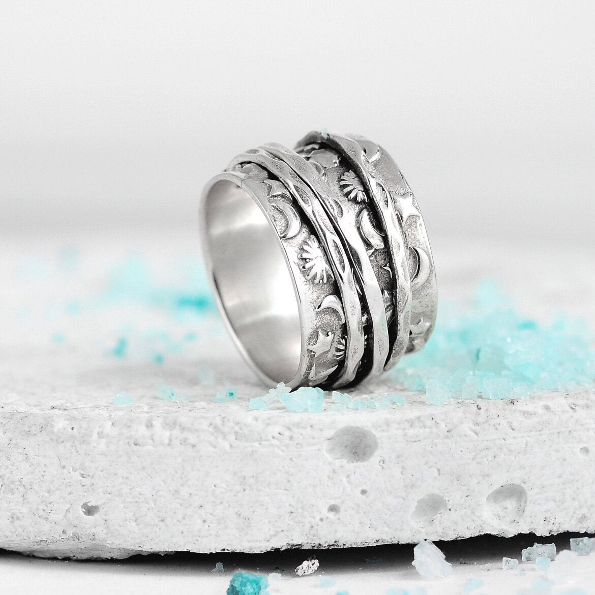 Sun and Moon Fidget Spinner Ring Boho - Silver - Unisex - That Rock Aesthetic