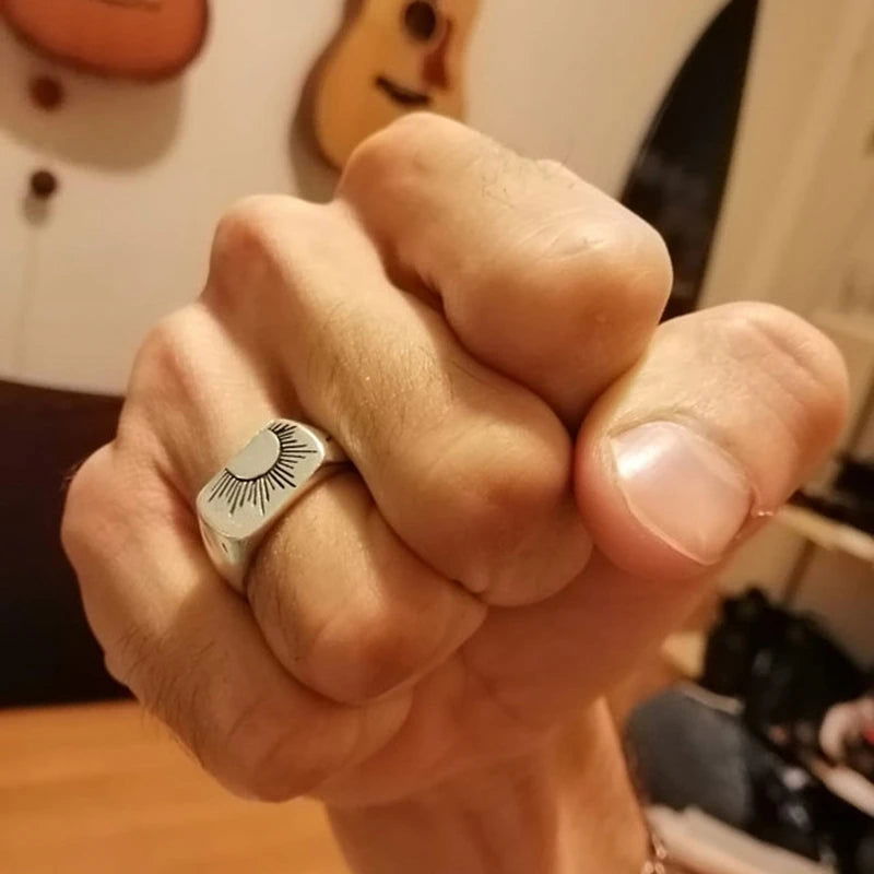 Sun Ray Minimalist Mens Boho Ring - Silver - Unisex - That Rock Aesthetic
