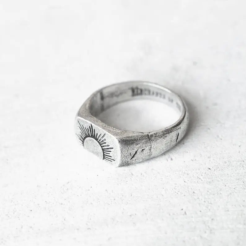 Sun Ray Minimalist Mens Boho Ring - Silver - Unisex - That Rock Aesthetic