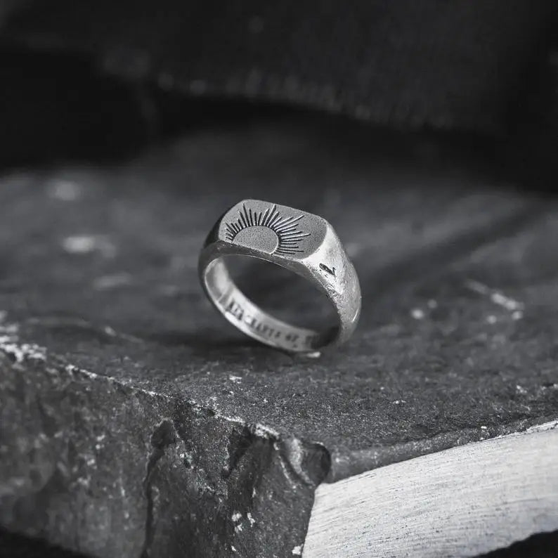 Sun Ray Minimalist Mens Boho Ring Silver Unisex – That Rock