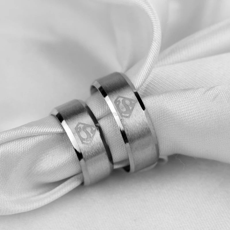 Superman Ring Logo #2 Superhero Mens DC Ring - Stainless Steel Silver & Black - Unisex - That Rock Aesthetic