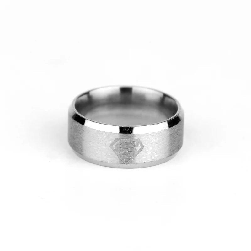 Superman Ring Logo #2 Superhero Mens DC Ring - Stainless Steel Silver & Black - Unisex - That Rock Aesthetic
