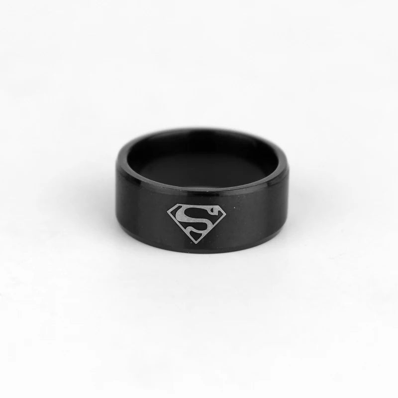 Superman Ring Logo #2 Superhero Mens DC Ring - Stainless Steel Silver & Black - Unisex - That Rock Aesthetic