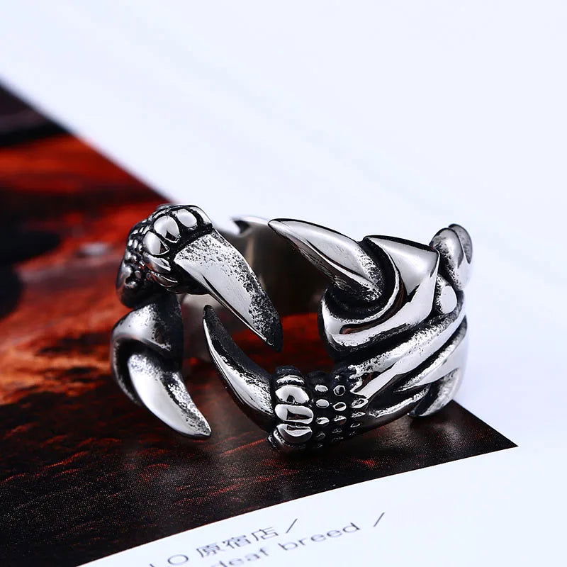 The Hobbit Smaug Claw Lord of the Rings Mens Dragon Ring - Stainless Steel Silver - Unisex - That Rock Aesthetic