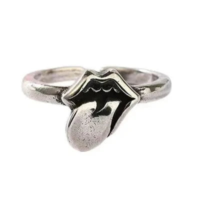 The Rolling Stones Ring Tongue & Lips Rock Band Ring - Silver - Unisex - That Rock Aesthetic