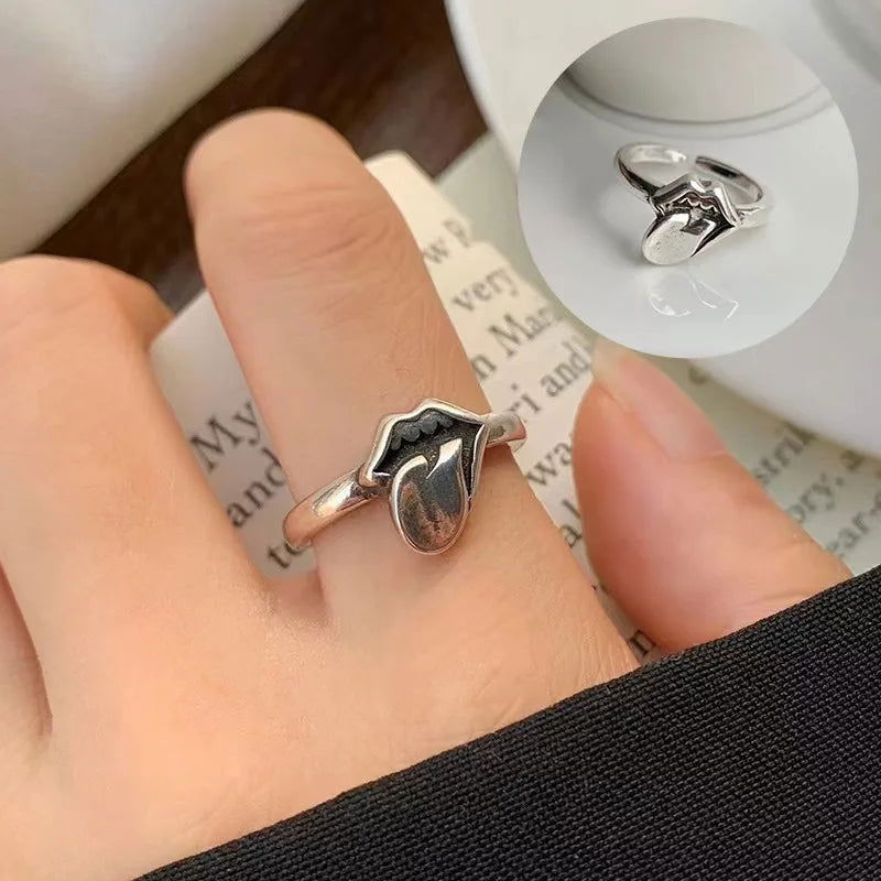 The Rolling Stones Ring Tongue & Lips Rock Band Ring - Silver - Unisex - That Rock Aesthetic