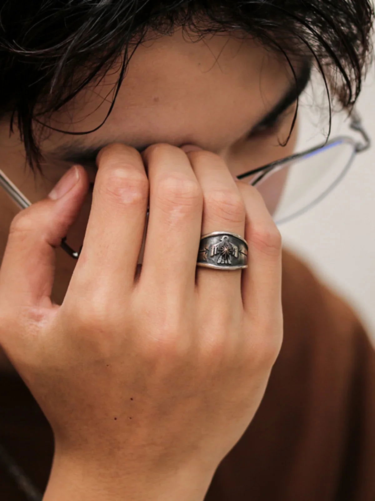 Thunderbird Navajo Ring Native American Indian Boho Ring - Silver with Gold - Unisex - Adjustable - That Rock Aesthetic