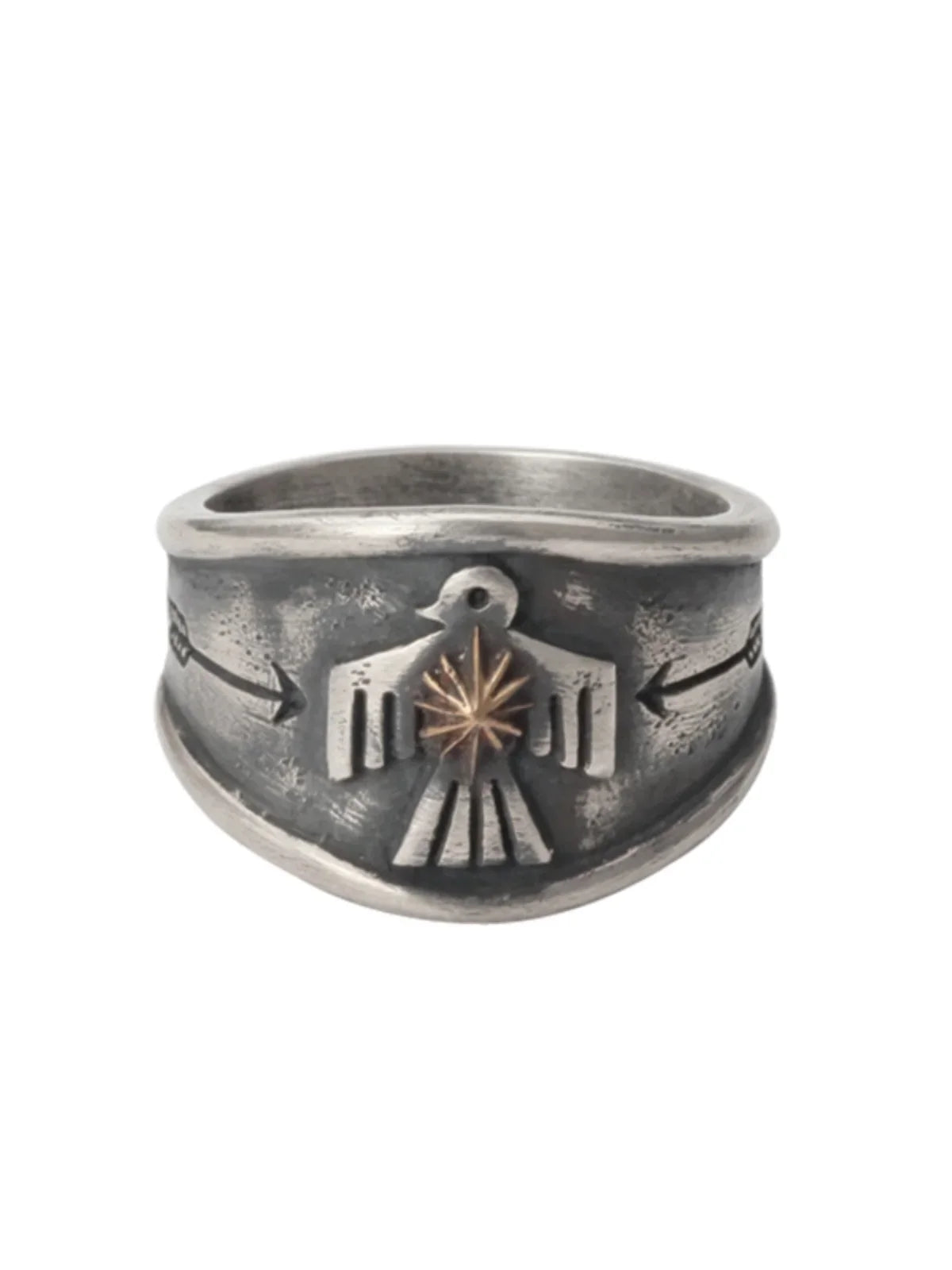 Thunderbird Navajo Ring Native American Indian Boho Ring - Silver with Gold - Unisex - Adjustable - That Rock Aesthetic