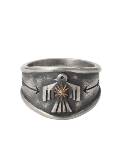 Thunderbird Navajo Ring Native American Indian Boho Ring - Silver with Gold - Unisex - Adjustable - That Rock Aesthetic
