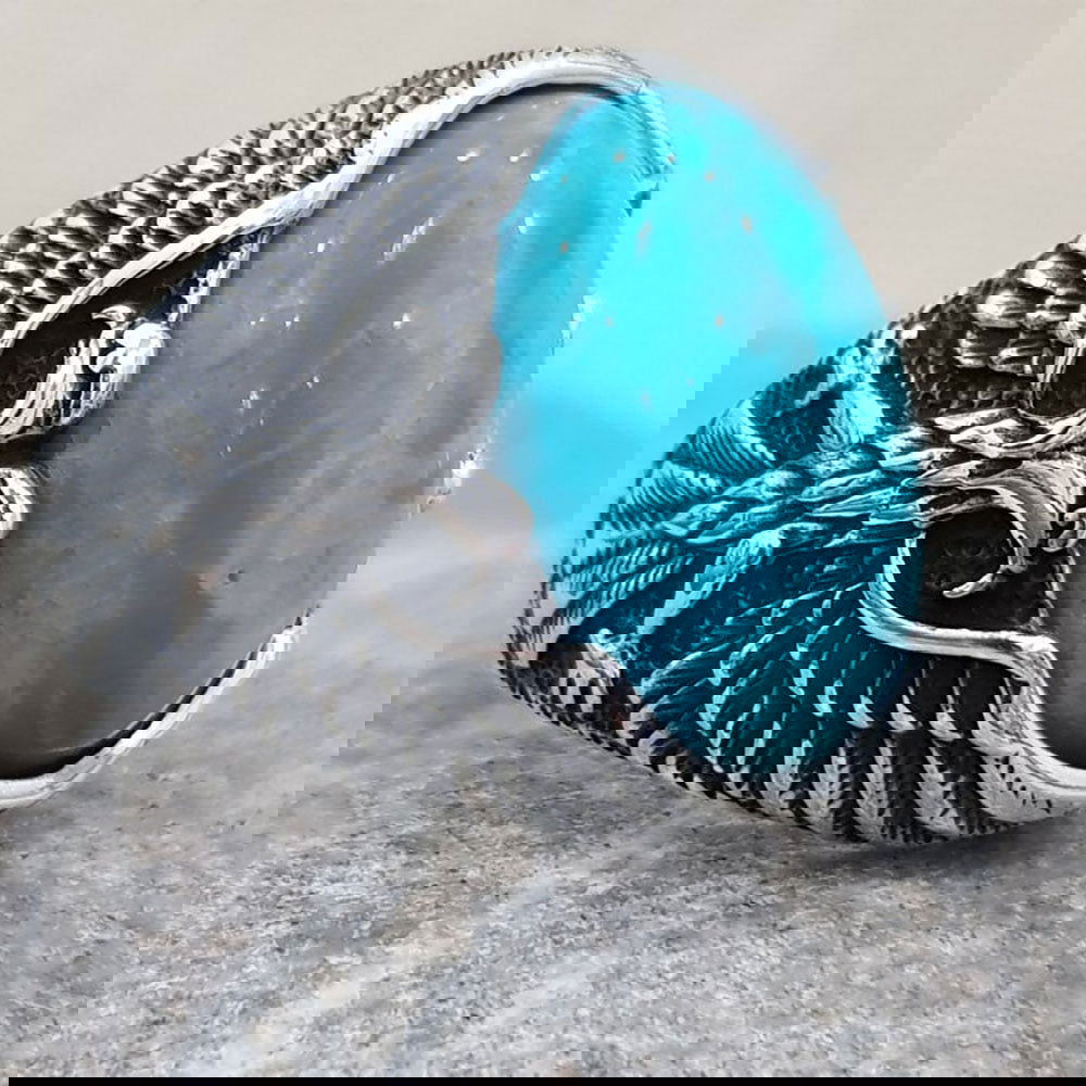 Oval Eagle Mens Turquoise Ring - Silver - Unisex - That Rock Aesthetic