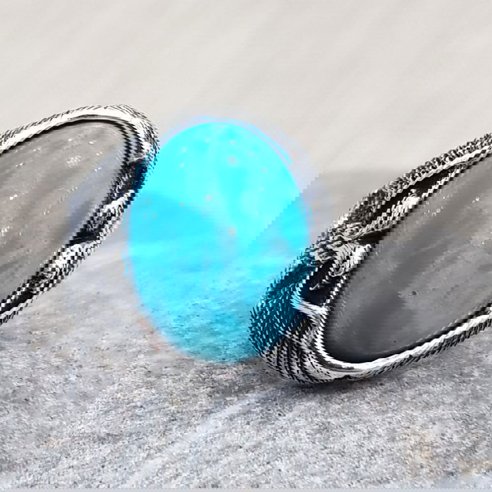 Oval Eagle Mens Turquoise Ring - Silver - Unisex - That Rock Aesthetic