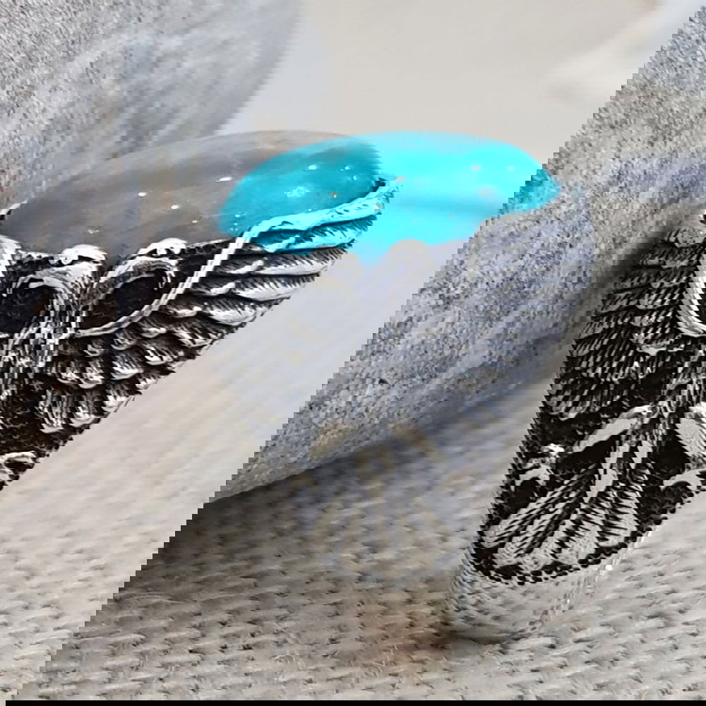 Oval Eagle Mens Turquoise Ring - Silver - Unisex - That Rock Aesthetic