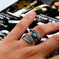 Turquoise Feather Ring - Titanium Steel Silver - Unisex - Adjustable - That Rock Aesthetic