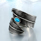 Turquoise Feather Ring - Titanium Steel Silver - Unisex - Adjustable - That Rock Aesthetic