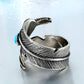 Turquoise Feather Ring - Titanium Steel Silver - Unisex - Adjustable - That Rock Aesthetic