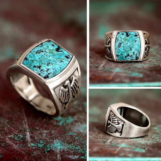 Hawk / Eagle Turquoise Ring Mens - Silver - Unisex - That Rock Aesthetic