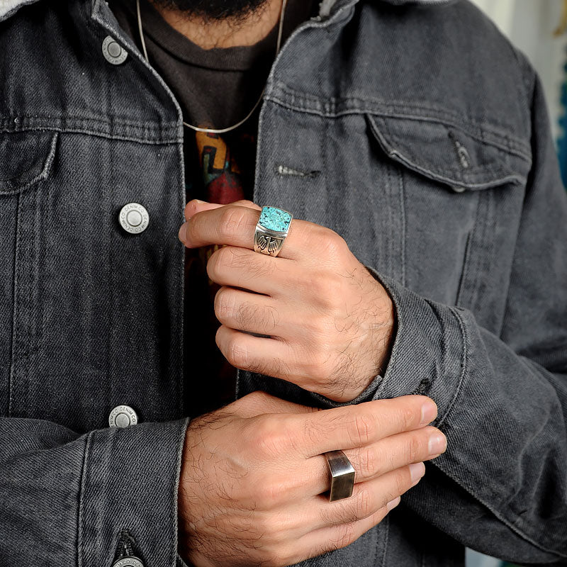 Hawk / Eagle Turquoise Ring Mens - Silver - Unisex - That Rock Aesthetic
