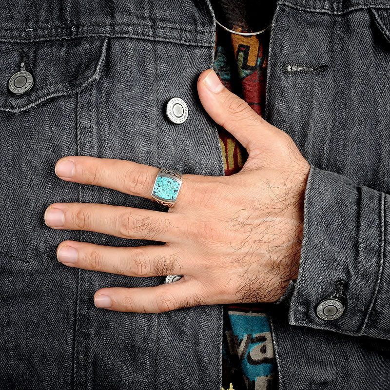 Hawk / Eagle Turquoise Ring Mens - Silver - Unisex - That Rock Aesthetic