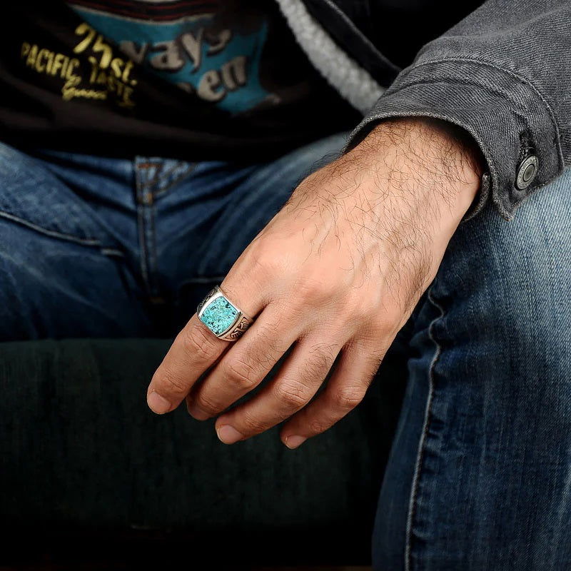 Hawk / Eagle Turquoise Ring Mens - Silver - Unisex - That Rock Aesthetic