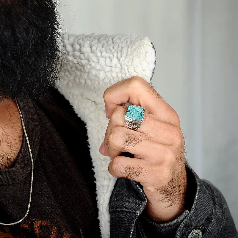 Hawk / Eagle Turquoise Ring Mens - Silver - Unisex - That Rock Aesthetic